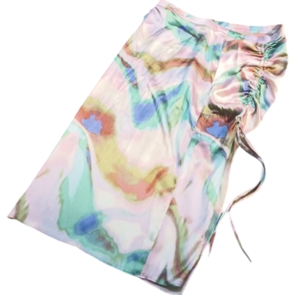 Future Collective Marbled Silk Curved Hem Midi Skirt - Picture 7 of 16